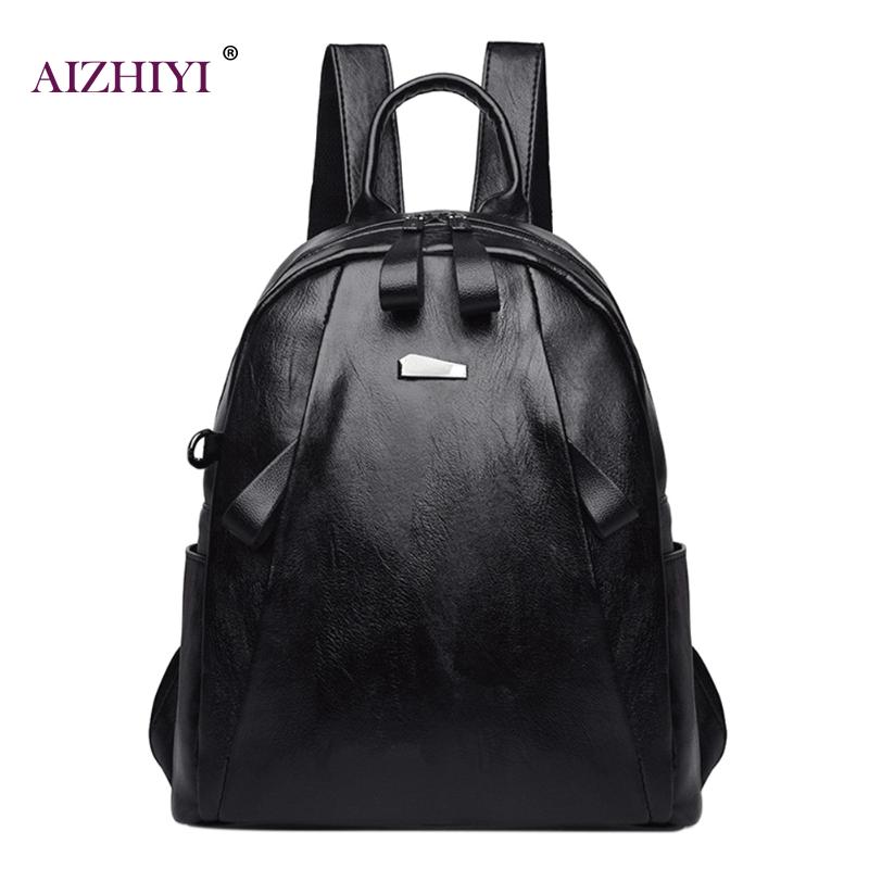 Women Solid PU Leather Backpacks Mochila Escolar Teenagers Zipper School Bags Girls Teenage Travel Casual Shoulder Bag Rucksack: Black
