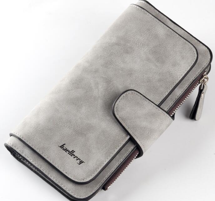 Women Long Clutch Wallet Hasp Ladies Long Purse Matte Leather Wallet 10 Colors: light gray