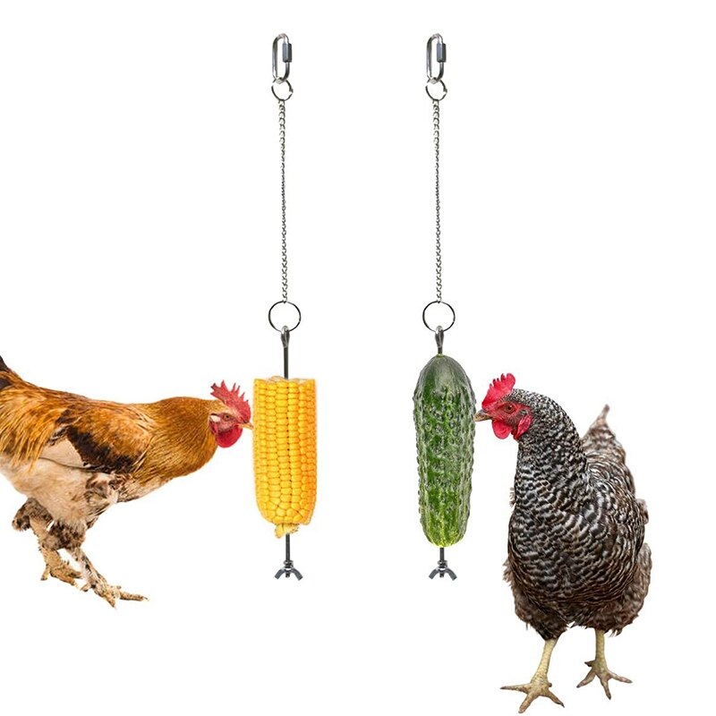 Praktiske kyllingegrøntsker spydfrugtholder til høns kæledyr kylling grøntsag hængende føder legetøj til høns store fugle - sølv