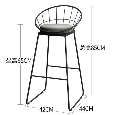 Høy måke bar krakk smijern barstol stol enkel spisestol moderne nordisk jern fritid stol bar stol: 65cm svarte