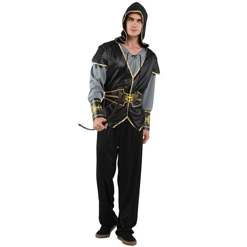 Voksne mænd hætteklædte jæger bueskytte jæger kostume halloween purim fest karneval cosplay outfit