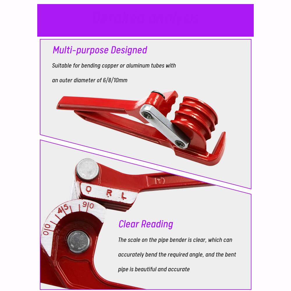 6mm/8mm/10mm Pipe Tube Bender Bending Tool Heavy Duty Tube Bender Tubing Bender Pliers Tube Manual Elbow Tool 90/180 Degre