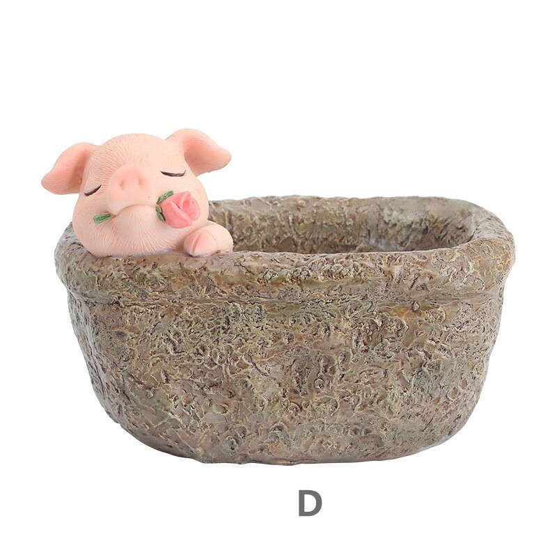 ROZE VARKEN BLOEMPOT Cartoon Dier Planten Hars vaas Succulente Planter Pot Mini Bonsai Cactus Thuis Bruiloft Decoratie Craft: D