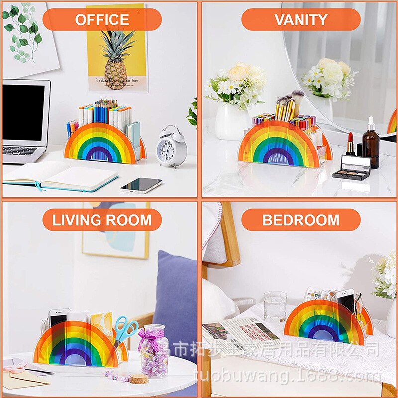 Nordic acrylic desktop collating machine, transparent iridescent, classified office stationery pen container, beautiful, can be obtained in a case