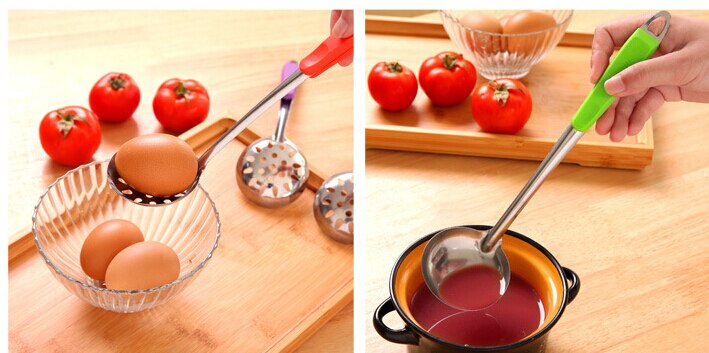 Colorful handle stainless steel spoon stirring kitchen soup can be hanging colander pot spoon kitchen accessories cooking tools