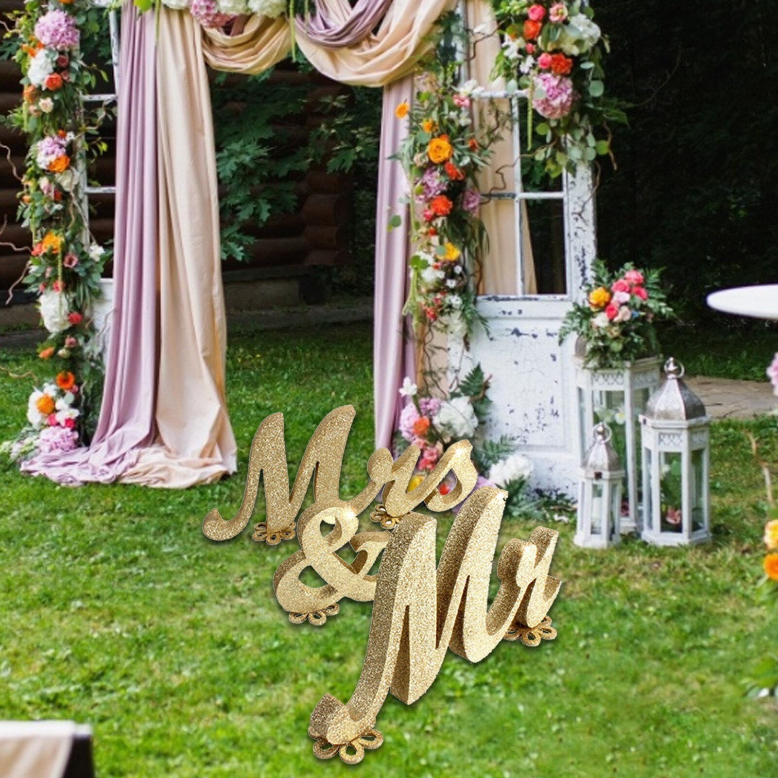 Panneaux de mariage en bois or MR &amp; MRS, 2 pièces/ensemble, chiffres de Table de mariage en bois doré, lettres de décoration pour la saint-valentin