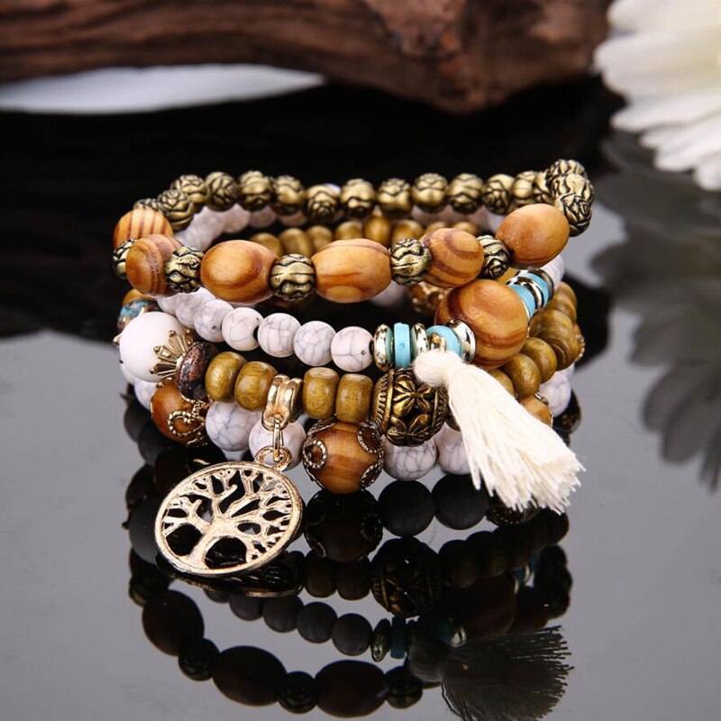 Charm Bracelets for Women Men Multilayer Wooden Beads Wristband Bracelets & Bangles Pulseira Boho Jewelry