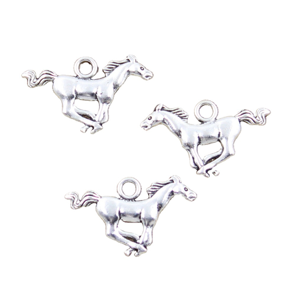 Colgantes de caballo corriendo de 12x28mm, joyería tibetana hecha a mano, Color plata antigua, 12 piezas