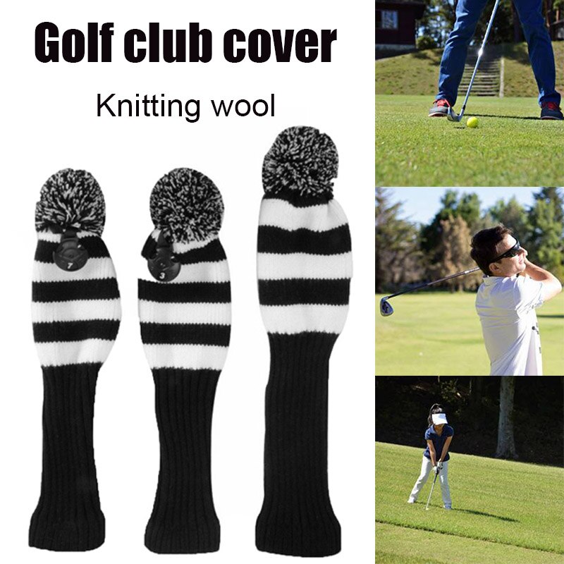 Fairway metal træ rød / sort golf headcover strik pom head cover sæt holdbar slidstærk asd 88