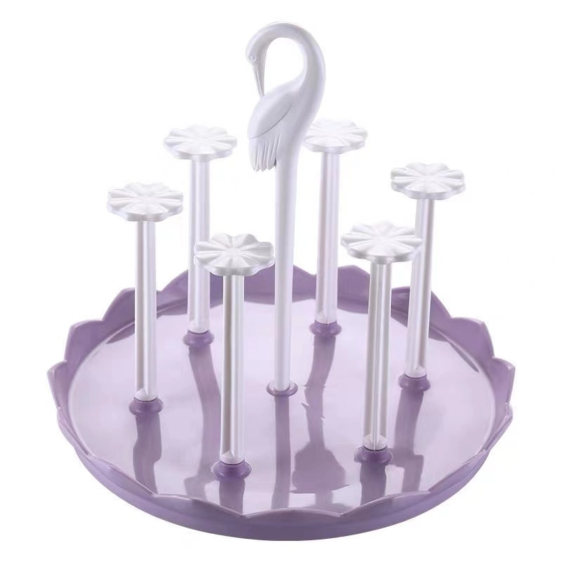 Schwan bilden Glas Flasche Tasse Halfter Küche Trocknung Lagerung Regal Tasse Erzähler Abfluss Gestell Aufhänger Organizer Stehen: 6 Haken Violett