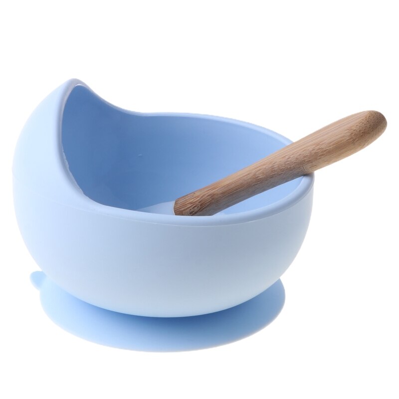 2 Pcs Non-Slip Learning Feeding Tableware BPA Free Silicone Waterproof Baby Suction Cup Base Bowl Training Spoon Set