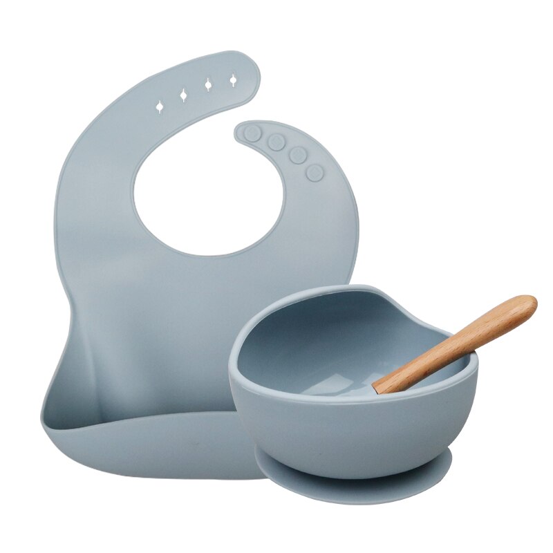 Ensemble de bol étanche et antidérapant pour bébé,1 pièce, produit en silicone et sans BPA, assiette, cuillère, vaisselle, alimentation,: Gray blue