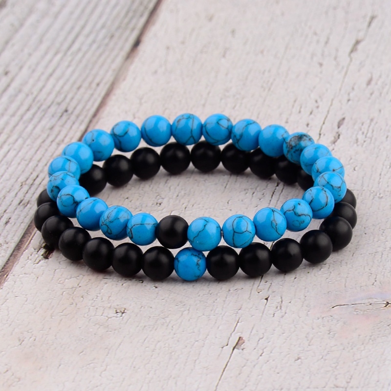 Amader 2 pièces/L Distance Bracelet pour femmes hommes bleu & noir pierre Yoga énergie perlée Couple Bracelets hommes dames WAB241: Blue Black