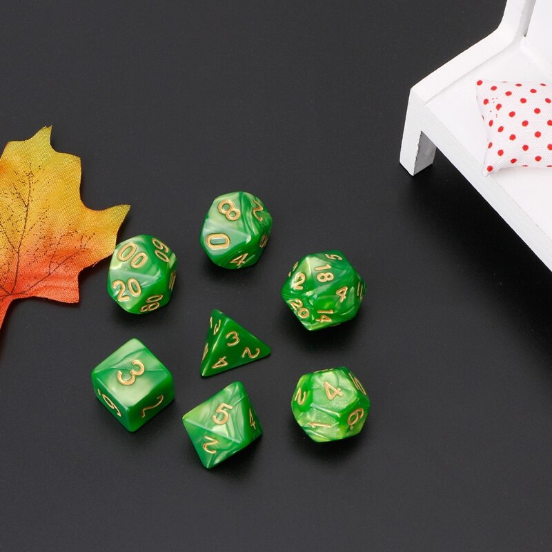7 pçs números de ouro dados poliédricos para dragão pathfinder d20 d12 2xd10 d8 d6 d4