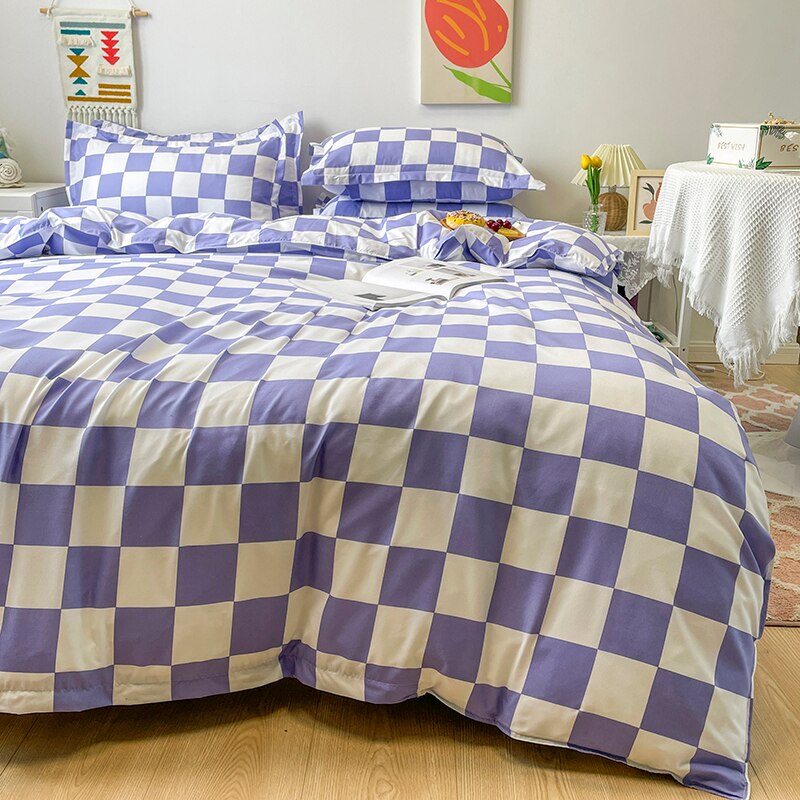 Plaid Nordic powłoczki 240x220 poszewka prześcieradło pościel 150 pojedyncze podwójne królowa król proste szachownica kołdra pokrywa: FIOLETOWY / 3pcs Single 150x200