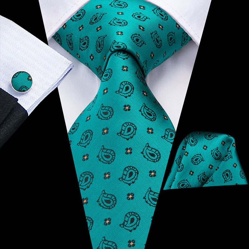 Hi-Tie Christmas 100% Silk Ties For Men Hanky Cufflinks Set 20 Styles Men's Tie Floral Green Plaid Gravatas Party Large Necktie: C-3211