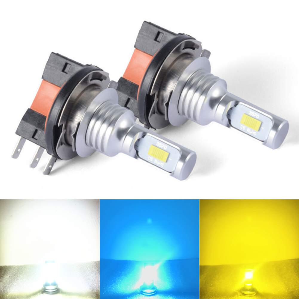 1 par  h15 led-pære til forlygter, fjernlys, tågelygte, 12v 6000k led-pære 3570 hvid/blå/gul billampe, kørelys