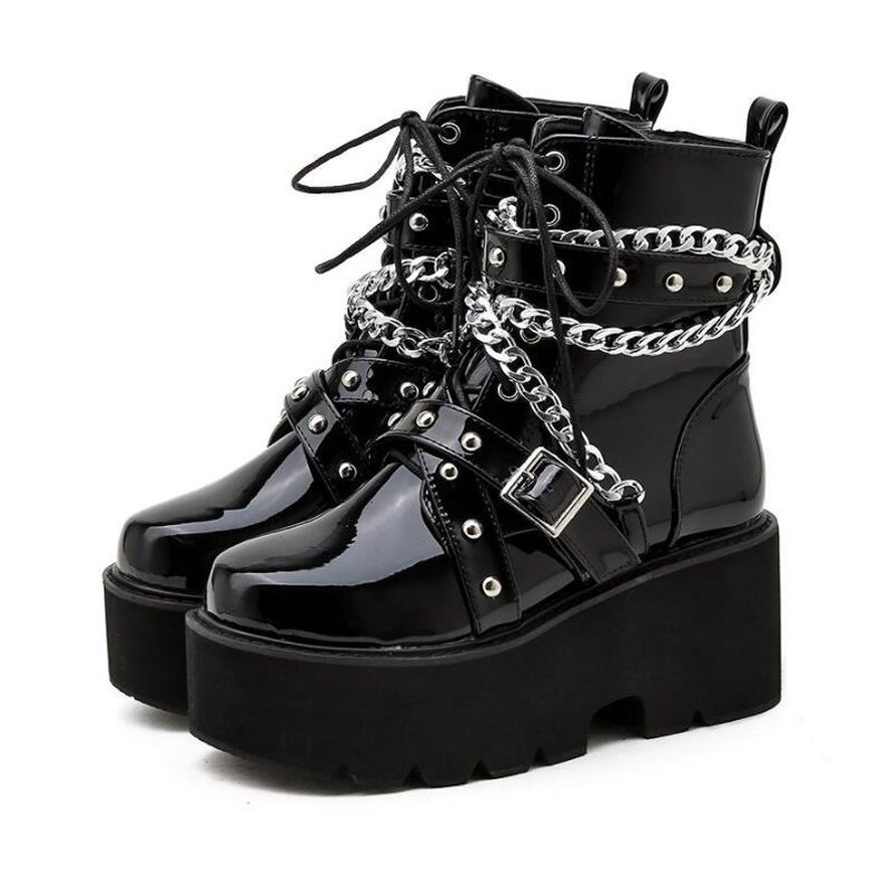 demonias shoes Women Boots Square Heel demonia boots platform shoes goth Band Thigh High Shoes Black Spring winter boots
