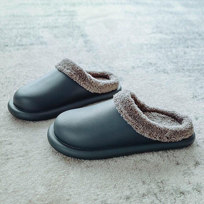 Herfst en winter huispantoffels heren dames waterdichte platform katoenen pantoffels dikke bodem antislip binnen warm zacht: Donkergrijs / 42-43