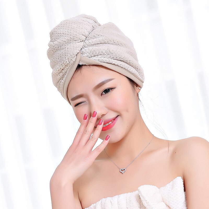 Color sólido del pelo de las mujeres Toalla de terciopelo de Coral de baño súper absorbente de secado rápido Toalla de baño de microfibra cabello seco de salón toallas