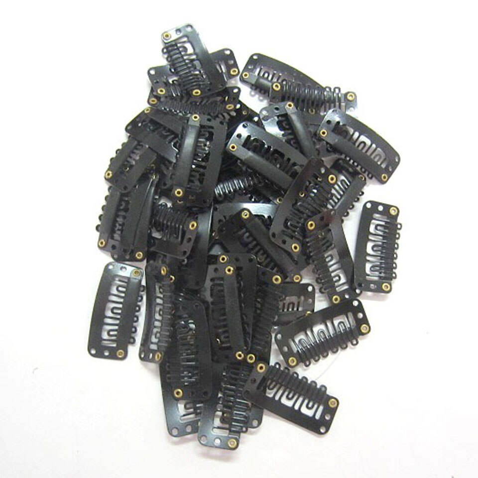 Zzhair 100 stk parykværktøj kamme snap clips med gummi til hårforlængelse toupee diy 6 tænder 3.3cm sort brun blond