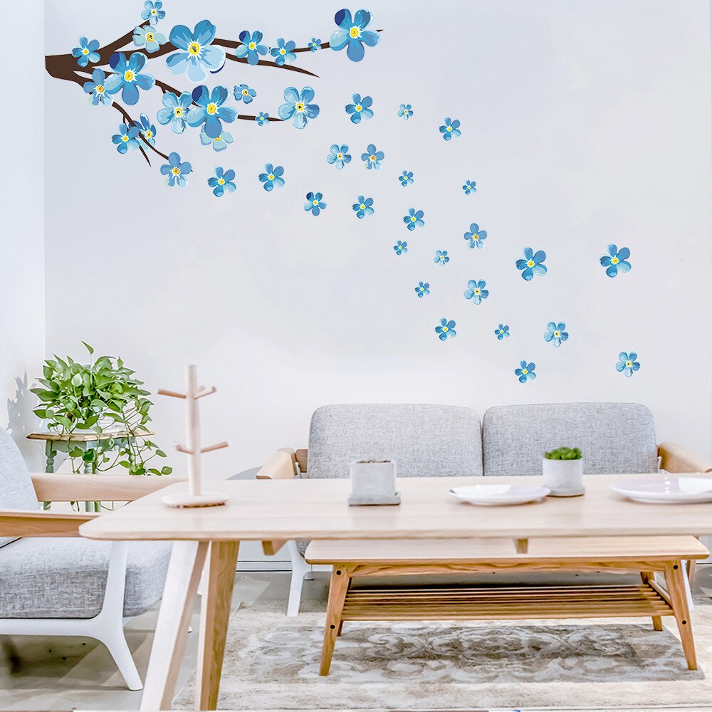 style blue plum wall decals art living room sofa bedroom wall background decorations plum flower stickers wallpaper