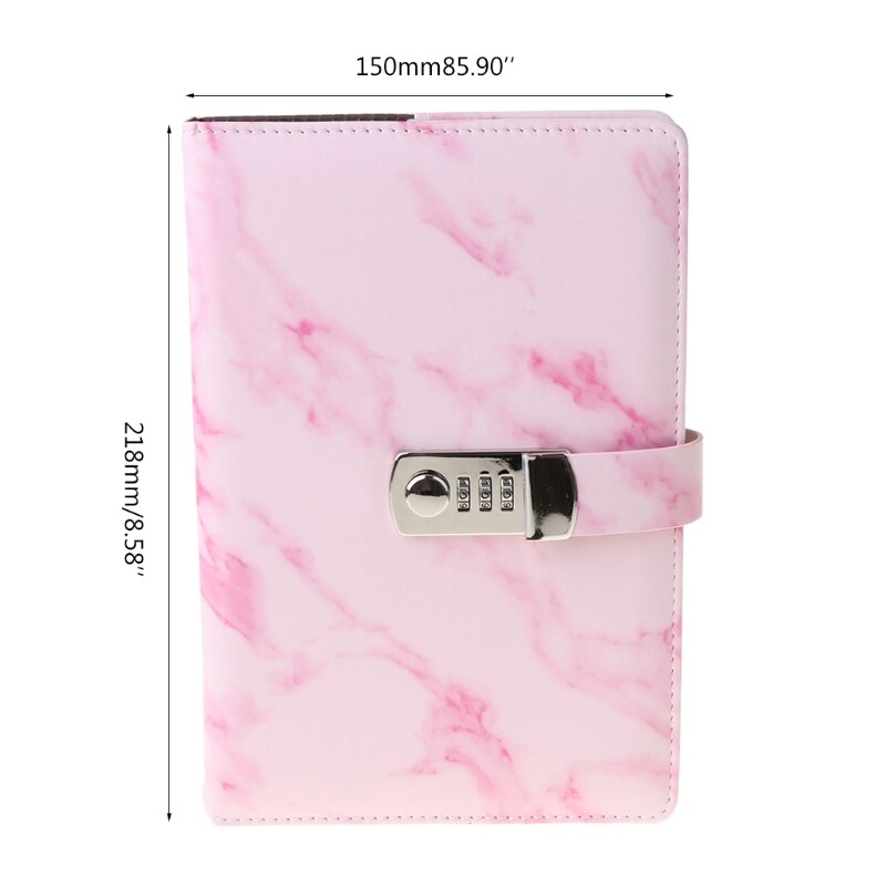 A5 Marble Texture Notebook Password Lock Notebooks Leather Notepad Agenda Weeks