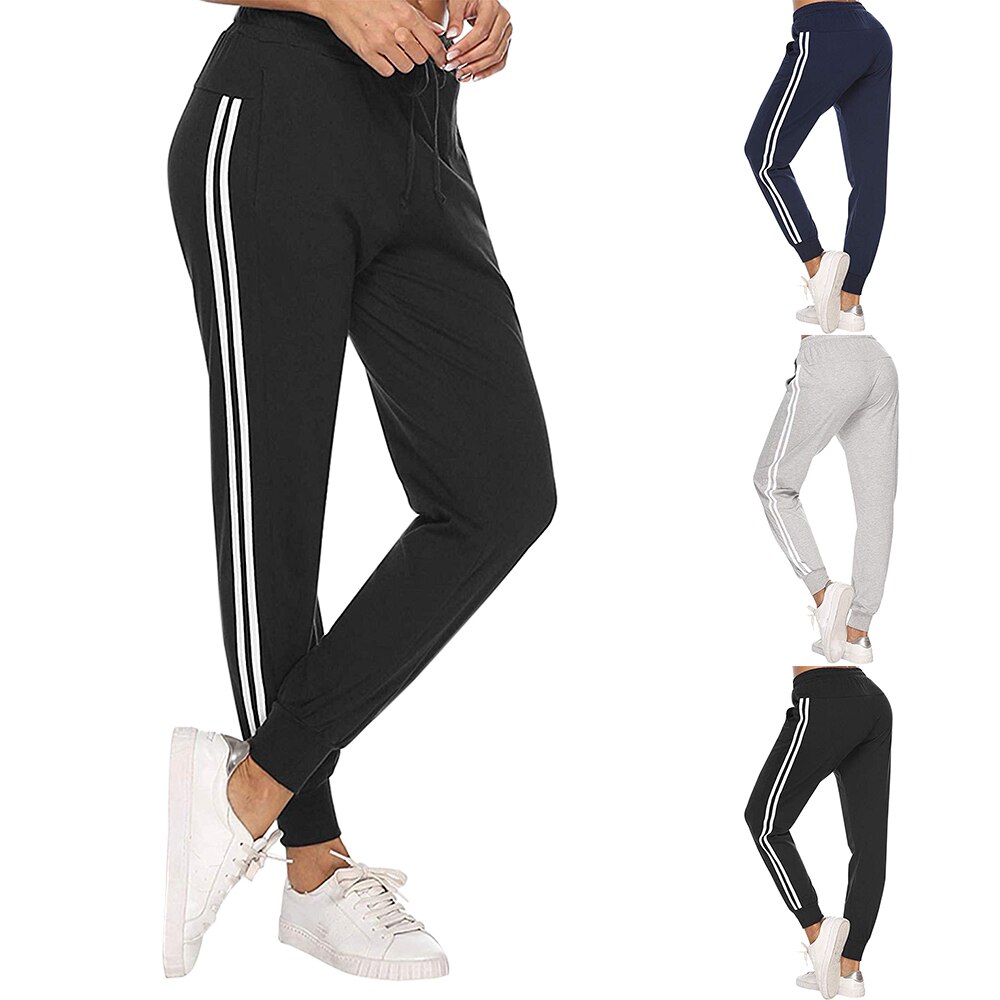 Kvinders lette joggebukser elastiske ben åbning joggers vilde leggings forår kvindelige sports afslappet bukser med hvid stribe