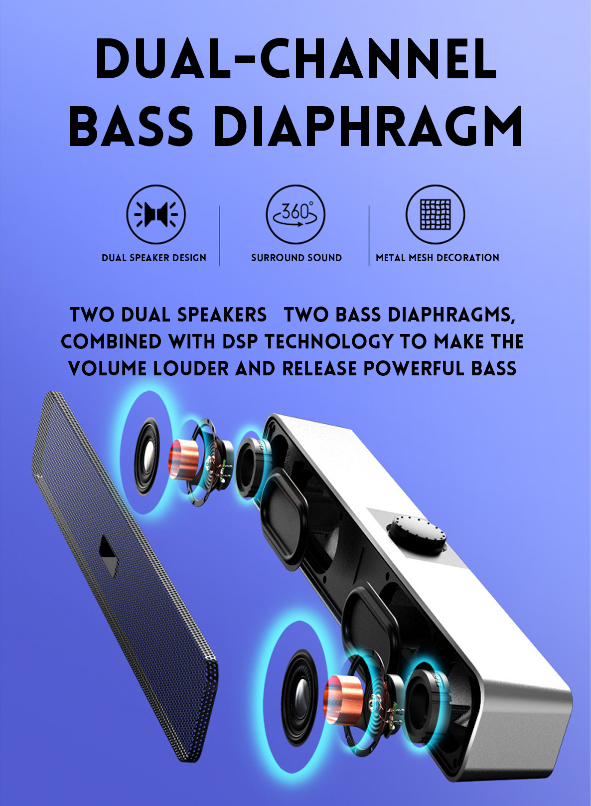 Computerlautsprecher mit 3,5 mm Aux, kleine PC-Lautsprecher mit USB, kabelgebundener USB-Schreibtisch-Lautsprecher, USB-Soundbar für Monitor