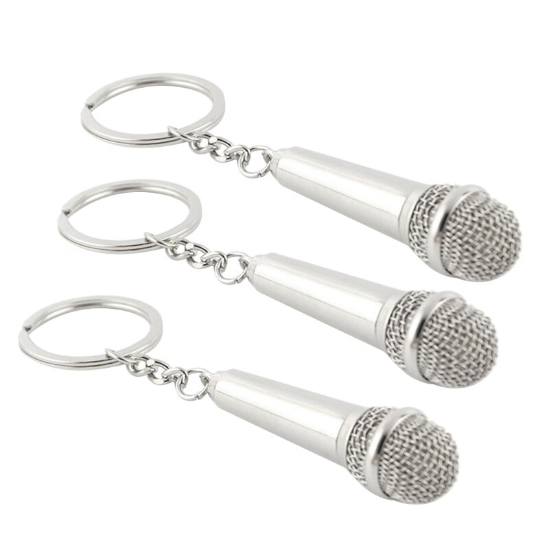 Schlüsselanhänger Mikrofon - 3er Set - Musik Noten Design - Silber Metall Schlüsselring