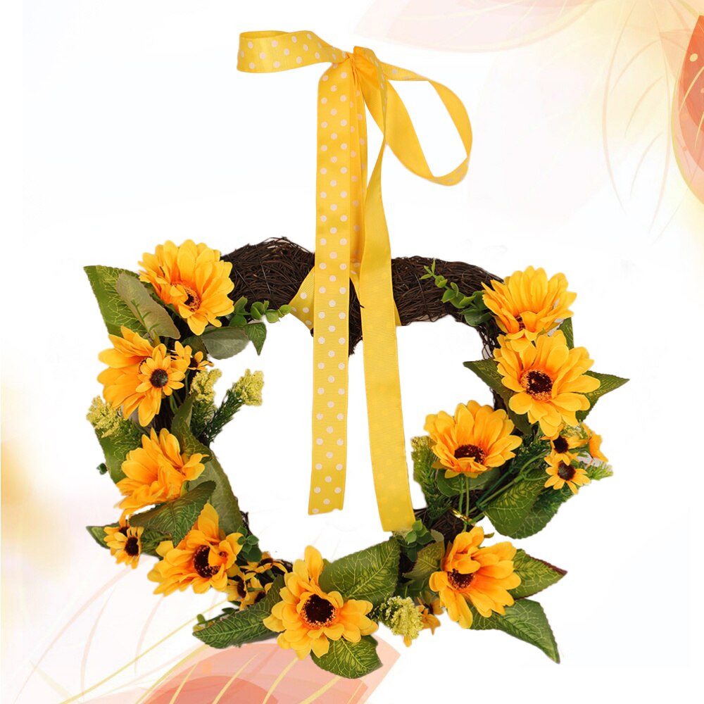 Deurkrans zomer zonnebloemen hartvormige slinger voordeur entree trap muurdecoratie  (30cm): Default Title