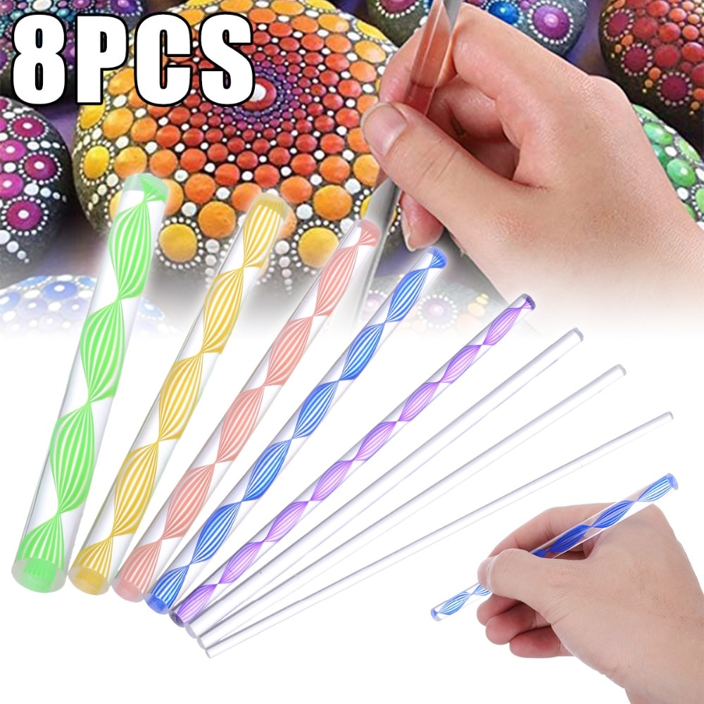 8pcs DIY Craft Mandala Stencils Dot Painting Mandala Stone Embossing Starter Kit Drawing Painting Pen Dotting Kids Craft DIY