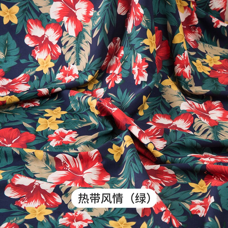 Micro Elastic Floral Chiffon Fabric By The Meter Impervious Printed Wave Point Dress Lining Shirt Sewing Diy Flowers Brocade: Tropical (Green)