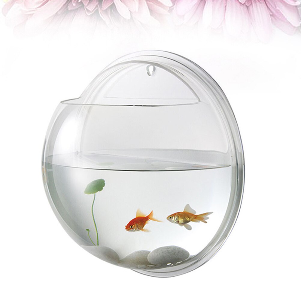 Transparent Wall Mounted Acrylic Fish Bowl Hanging Aquarium Fish Tank Home Decor (15cm Diameter)