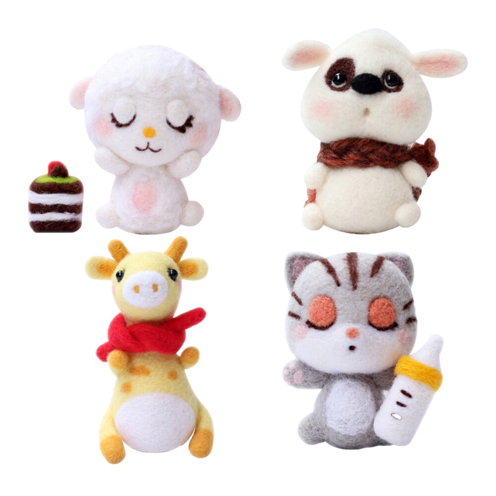 4 Sets Wool Felting Animals Kit DIY Non Finished Handcraft Material: Default Title
