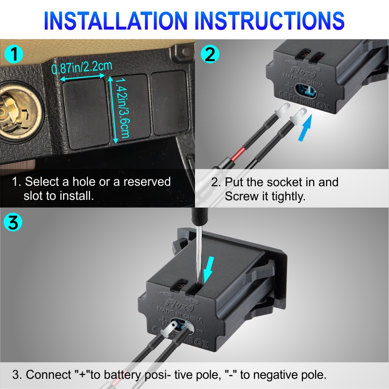 Adaptador de carga rápida, cargador de teléfono USB de 3 puertos en adaptador de cargador de coche para camión de 12V/24V, motocicleta, RV, barco marino