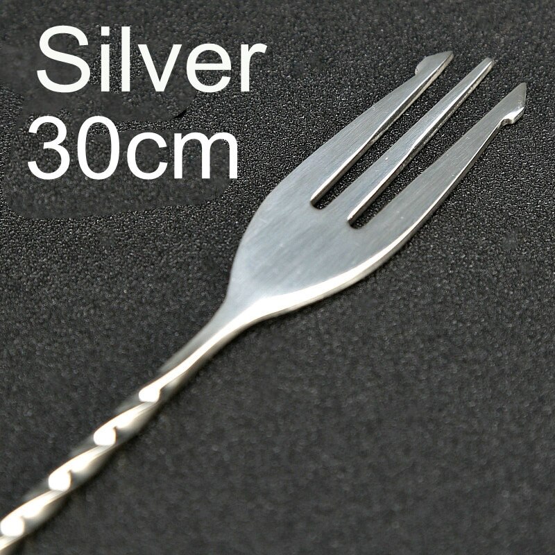 30/40cm cocktailbarskedar 304 barskedar i rostfritt stål med gaffel vriden blandningssked barverktyg: 300mm silver