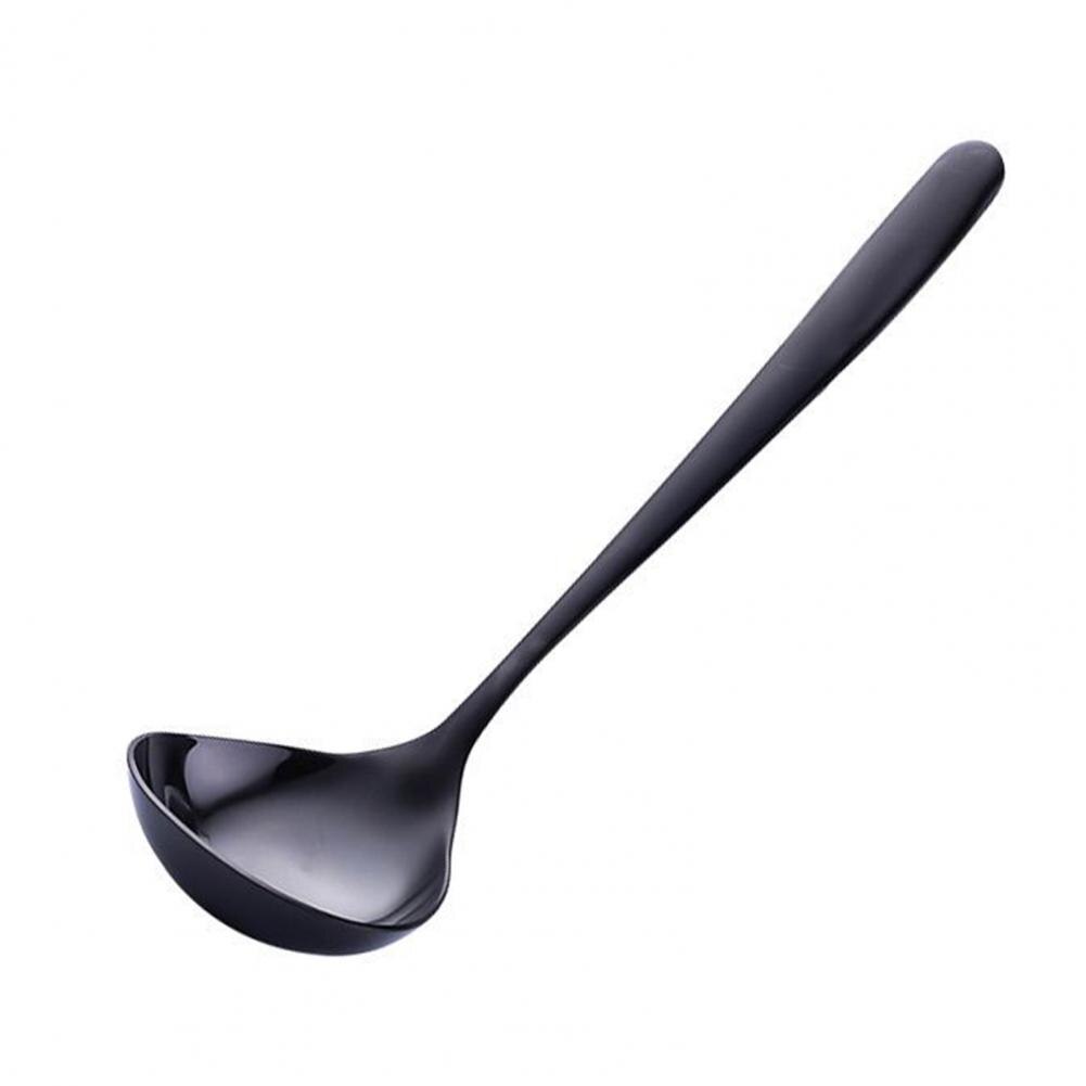 Stainless Steel Soup Spoon Thickened Stainless Steel Soup Ladle Long Handle Stirring Spoon Tablespoon Kitchen Supplies Tableware: Black