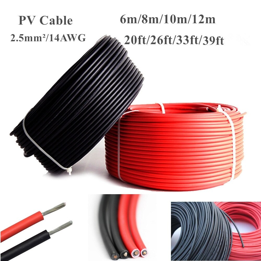 6m/8m/10m/12m 2.5mm²/14AWG Black+Red Solar Connector Cable wire for solar panel module TUV Approval Power PV Cable Lots: 8m plus 8m