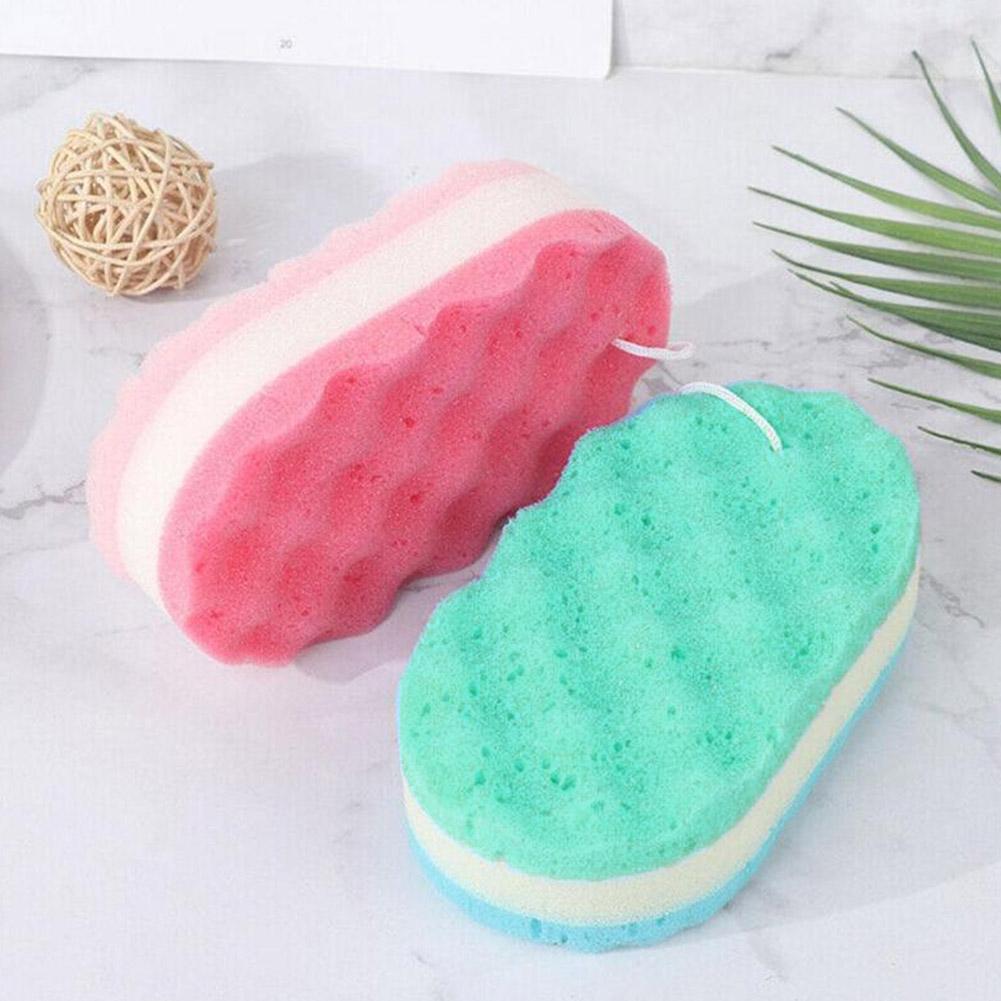 Drie-Layer Wave Bad Spons Borstel Huid Schoon Massage Cleaning Douche Borstels Kids Volwassenen Foam Schrobben Handdoek Touw houder