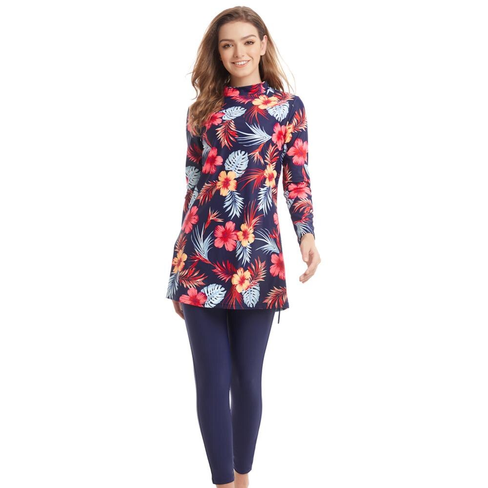 Newest Muslim Swimwear Female Print 3 piece Modest Women Islamic Burkinis Hijab Swimsuit Bathing Wear