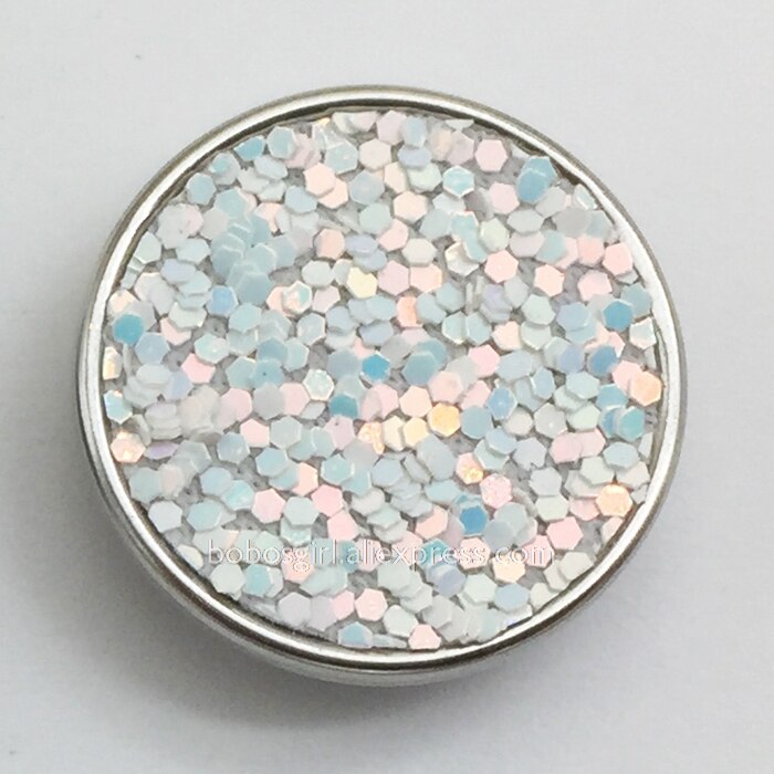 Schitterende glitter zeemeermin veelkleurige koperen armband met 20mm drukknopen, doe-het-zelf armband  mf7767: Wit