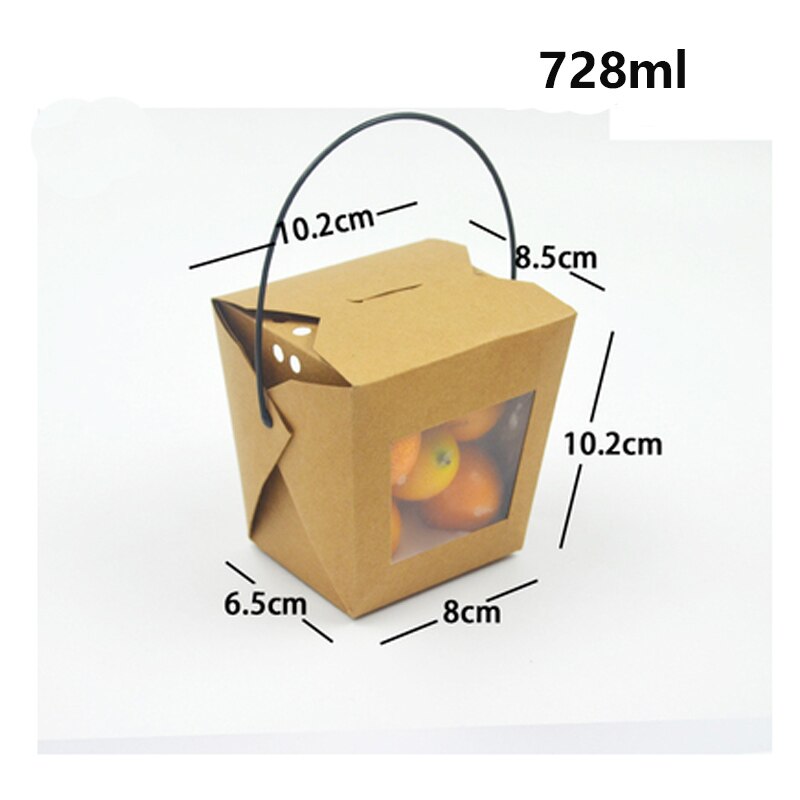 Fiambrera de papel kraft portátil, recipiente transparente para fruta, ensalada, macarrones, 450ml/728ml/900ml/1260ml: 728ml / 50 unids