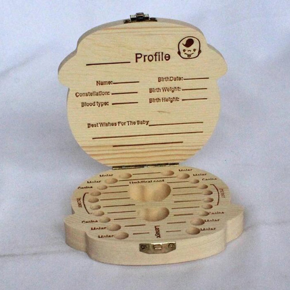 Wooden Baby Kids Tooth Storage Box English Teeth Umbilical Lanugo Organizer Keepsakes Save Baby Wood Tooth Box Storage