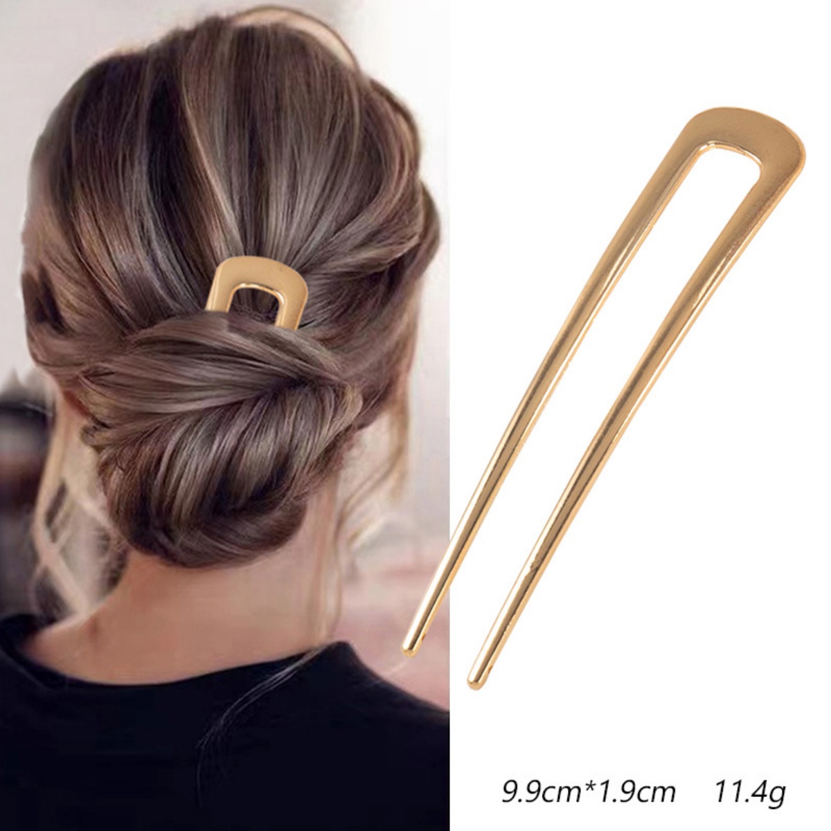 Horquilla de concha, horquillas de Metal en forma de U, horquilla para el cabello, horquilla para el cabello francesa, accesorios para el cabello simples y de para mujer: Oro