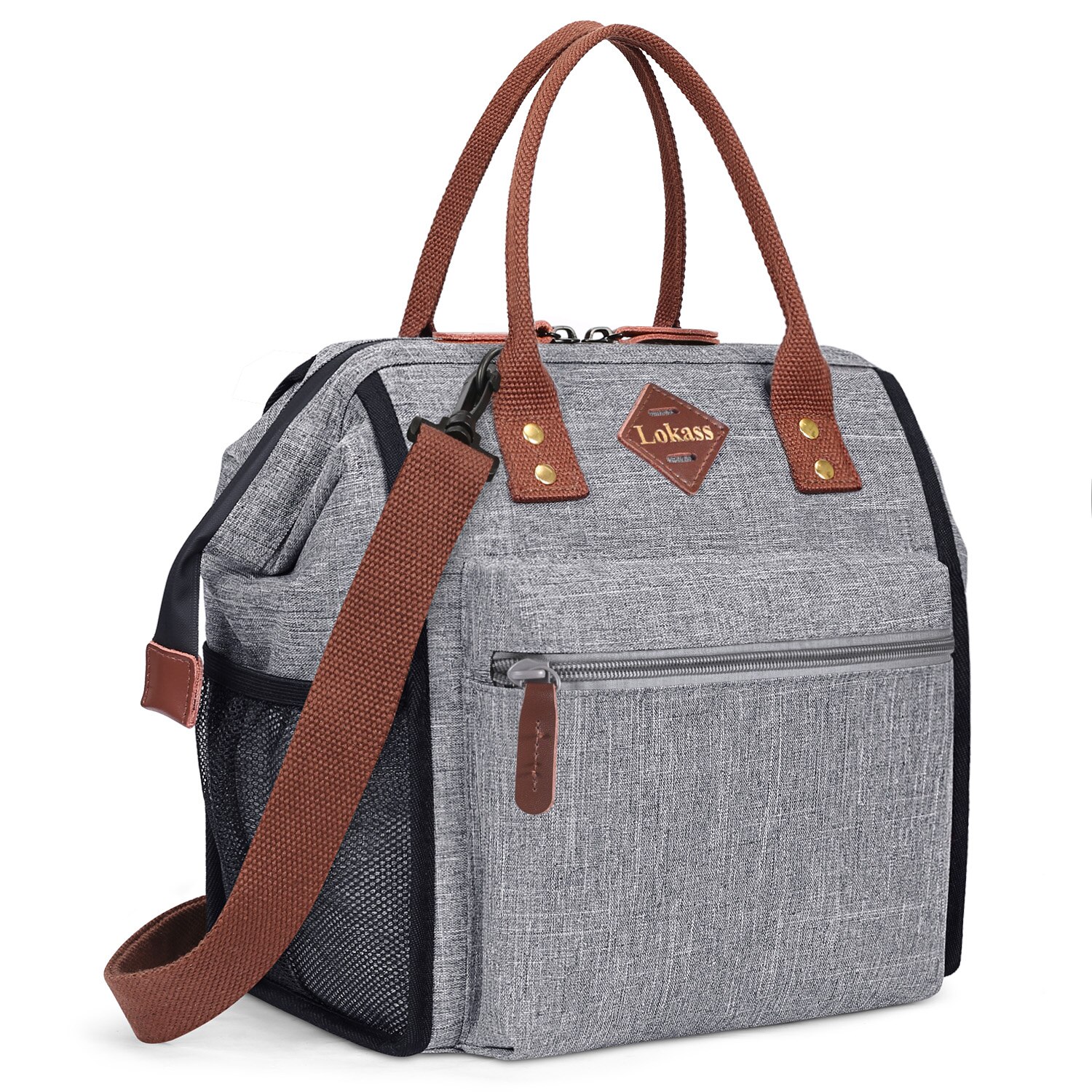 Borsa da pranzo isolata LOKASS borse frigo a prova di perdite borsa termica da pranzo con tracolla rimovibile per donna uomo: grigio