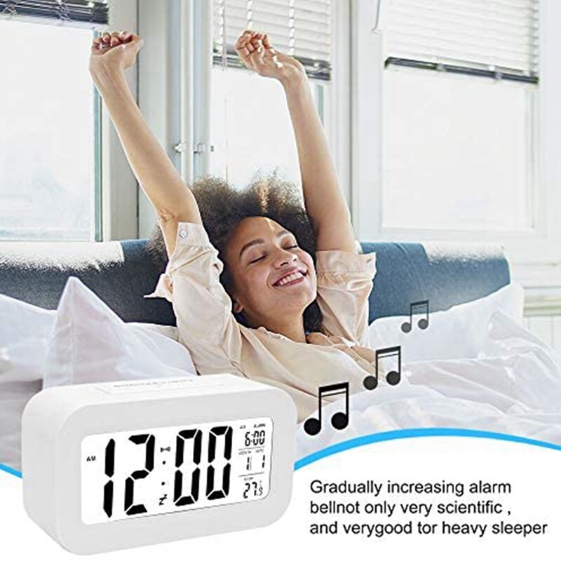 Digital Alarm Clock Rechargeable Digital Clock With Smart Light Sensor Date And Temperature Indicator
