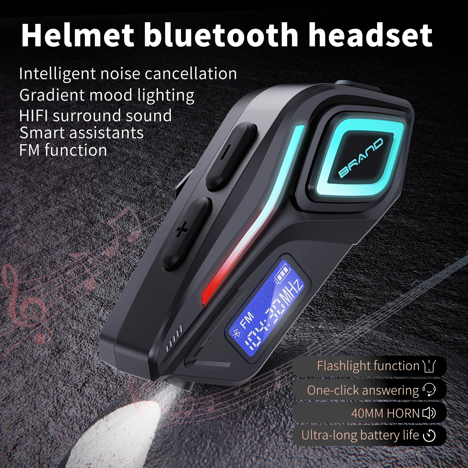 Bluetooth 5.4 casque de moto casque mains libres appel téléphone sans fil FM Radio étanche avec lampe de poche stéréo écouteur