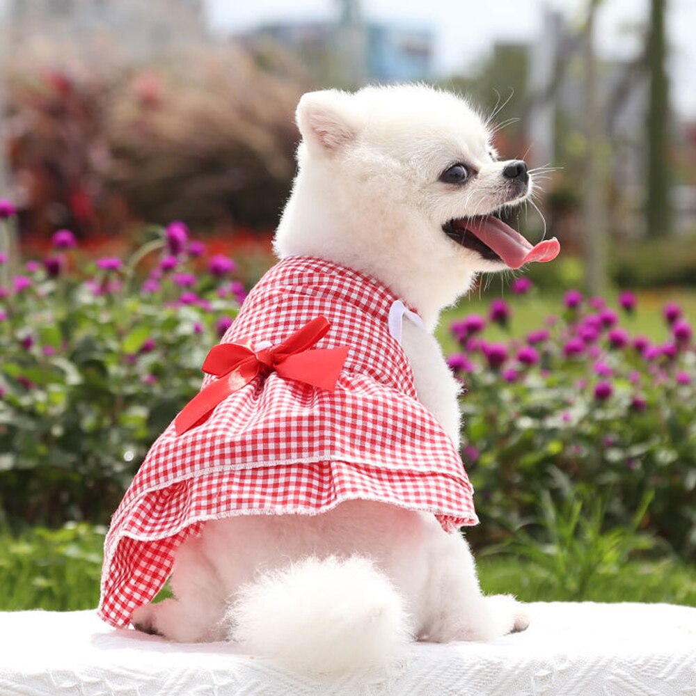 Pet Skirt Dogs And Cats Plaid Dress Skirt Bow Tie Skirt Dog Dress Cute Pet Clothing Pets Puppy Medium Large Dog: red / S bust 35cm