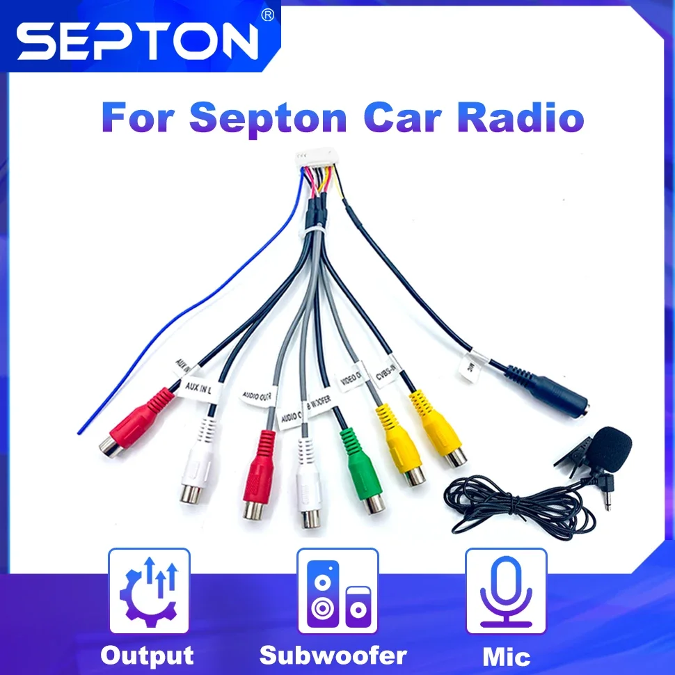 Accesorios para coche de Radio Android de 20 pines, arnés de cables de salida, adaptador de Cable RCA Universal, conector de cableado, línea de interfaz de micrófono de 3,5mm